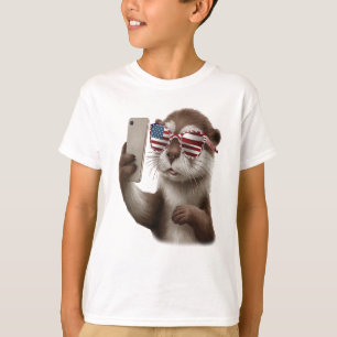 cute otter with american flag glasses T-Shirt