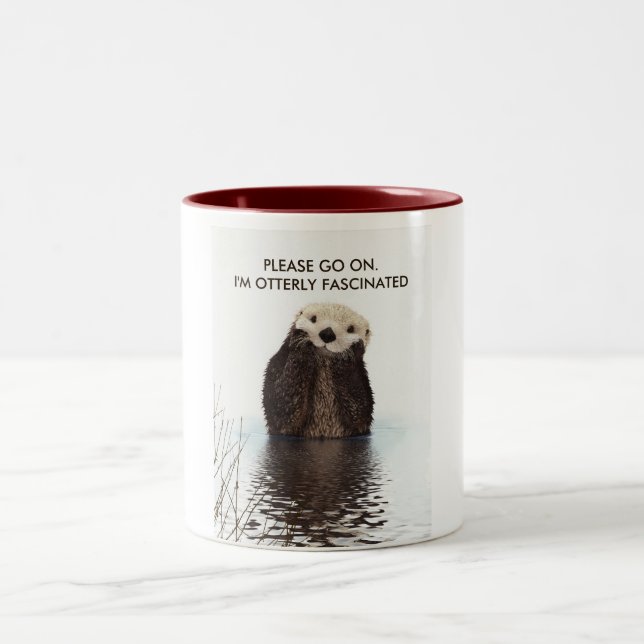 Cute Otter with Funny Pun Two-Tone Coffee Mug (Center)