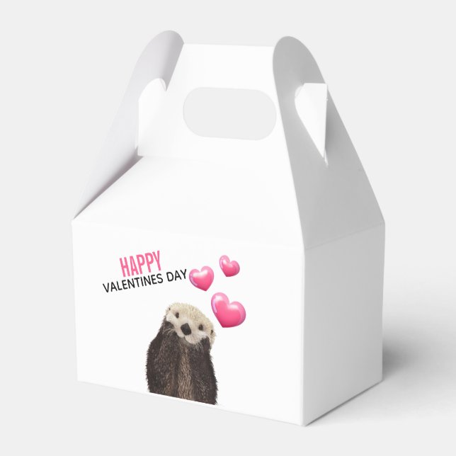 Cute Otter with Hearts Valentine's Day Favor Box (Back Side)