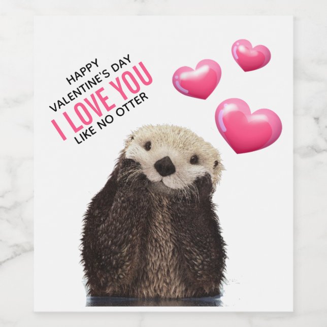 Cute Otter with Hearts Valentine's Day Humour Wine Label (Single Label)