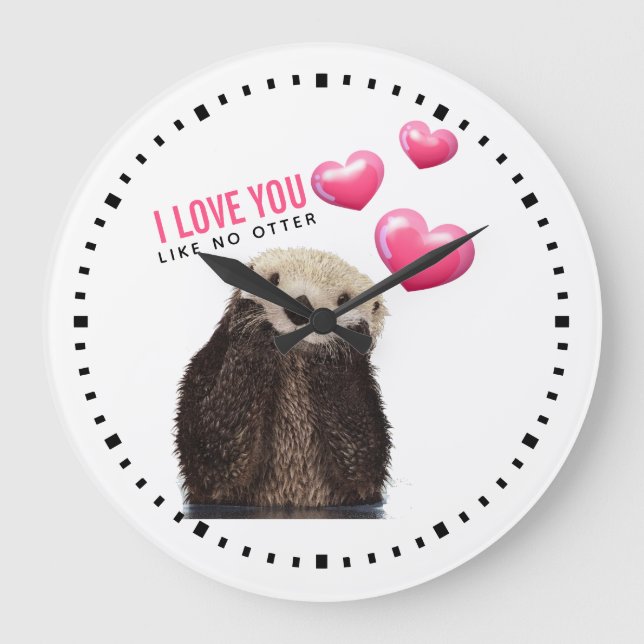 Cute Otter with Hearts Valentine's Day Large Clock (Front)
