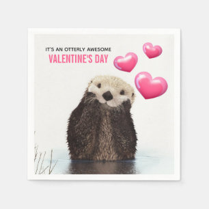 Cute Otter with Hearts Valentine's Day Napkin
