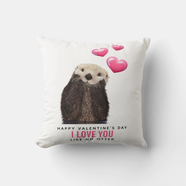 Cute Otter with Hearts Valentine's Day Throw Pillow (Front)
