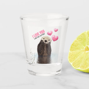 Cute Otter with Pink Hearts Love You Pun Shot Glass