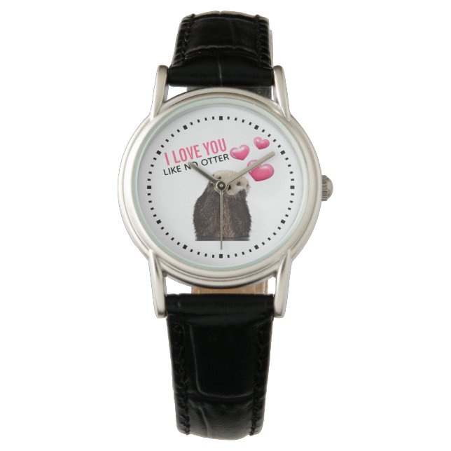 Cute Otter with Pink Hearts Love You Watch (Front)