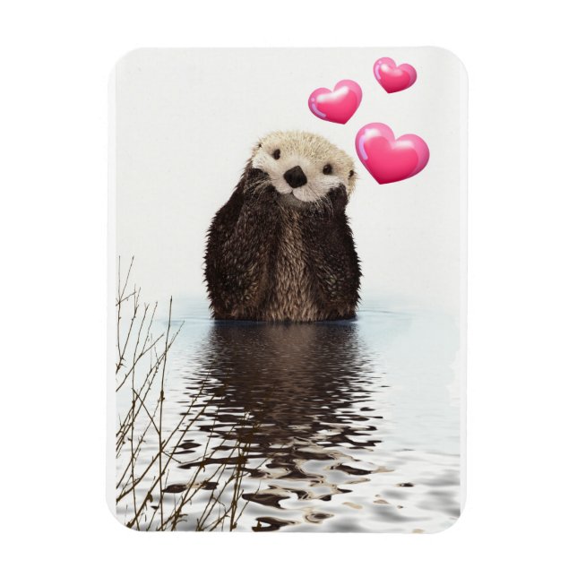 Cute Otter with Pink Love Hearts Magnet (Vertical)