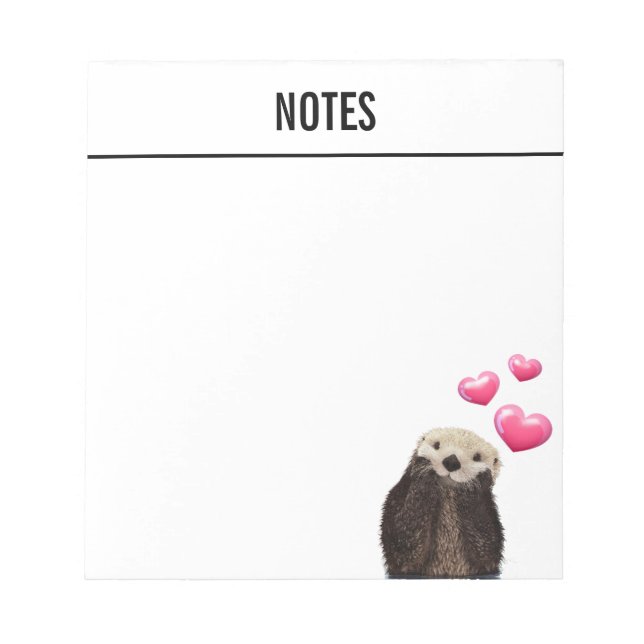 Cute Otter with Pink Love Hearts Notepad (Front)