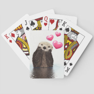 Cute Otter with Pink Love Hearts Playing Cards