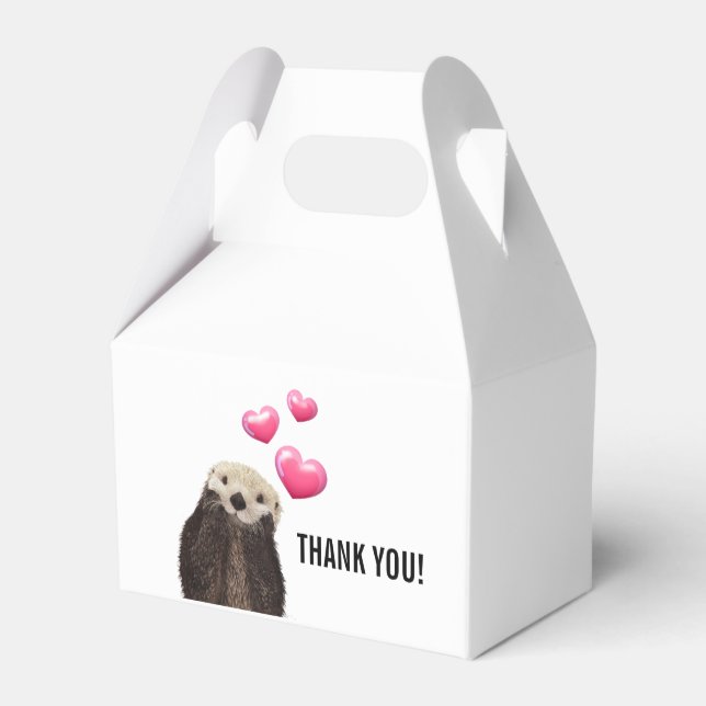 Cute Otter with Pink Love Hearts Thank You Favor Box (Back Side)