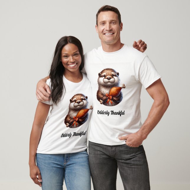 Cute Otter With Thanksgiving Turkey  T-Shirt (Unisex)