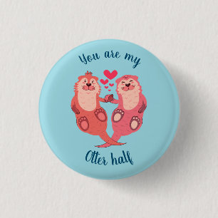 Cute Otters Valentines Day Couple Personalized 1 Inch Round Button