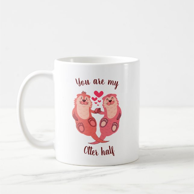 Cute Otters Valentines Day Couple Personalized Coffee Mug (Left)