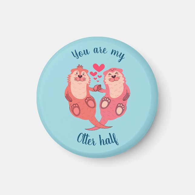 Cute Otters Valentines Day Couple Personalized Magnet (Front)