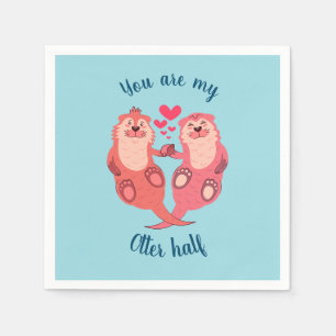Cute Otters Valentines Day Couple Personalized Napkin