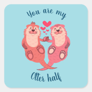 Cute Otters Valentines Day Couple Personalized Square Sticker