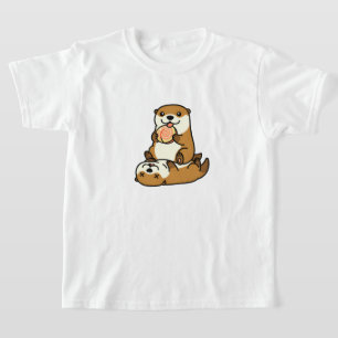 Cute Otters with Lollipop Sweet Cartoon Animal Art T-Shirt