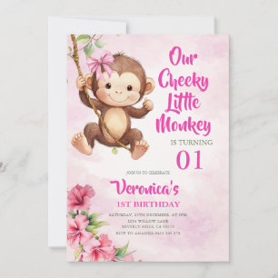 Cute Our Cheeky Little Monkey Safari 1st Birthday  Invitation