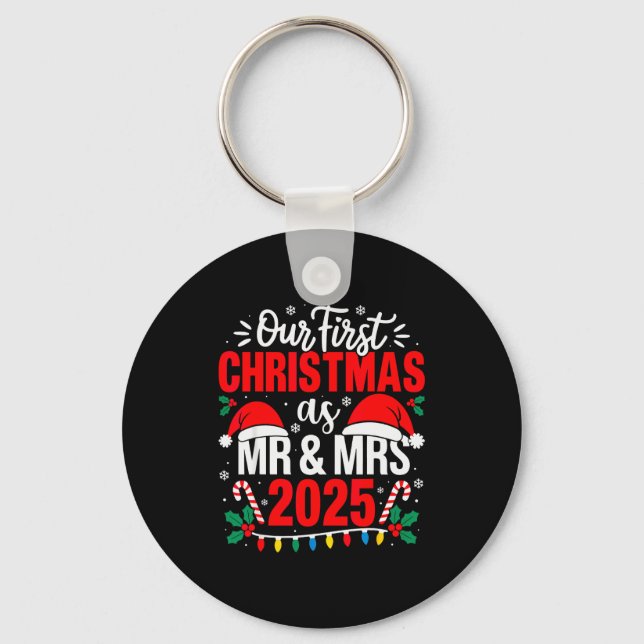 Cute Our First Christmas As Mr &amp; Mrs 2025 Coup Keychain (Front)