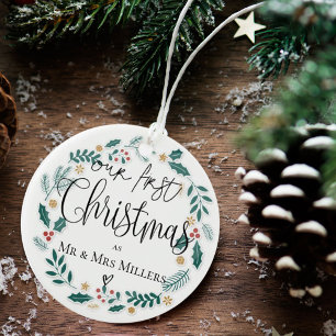 Cute   Our First Christmas As Mr & Mrs Ceramic Ornament