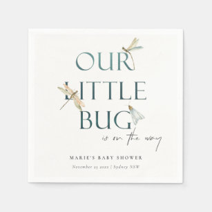 Cute Our Little Bug Blue Dragonfly Baby Shower Napkin