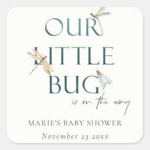 Cute Our Little Bug Blue Dragonfly Baby Shower Square Sticker