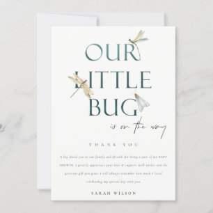 Cute Our Little Bug Blue Dragonfly Baby Shower Thank You Card