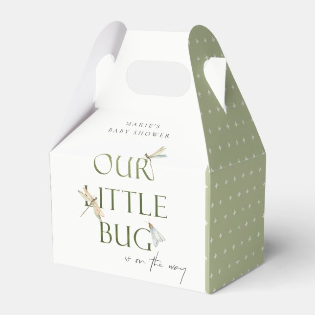 Cute Our Little Bug Green Dragonfly Baby Shower Favor Box (Front Side)