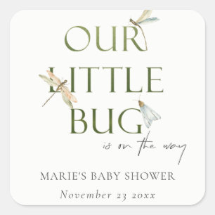 Cute Our Little Bug Green Dragonfly Baby Shower Square Sticker