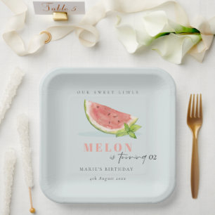 Cute Our Little Melon Blue Any Age Birthday Paper Plate
