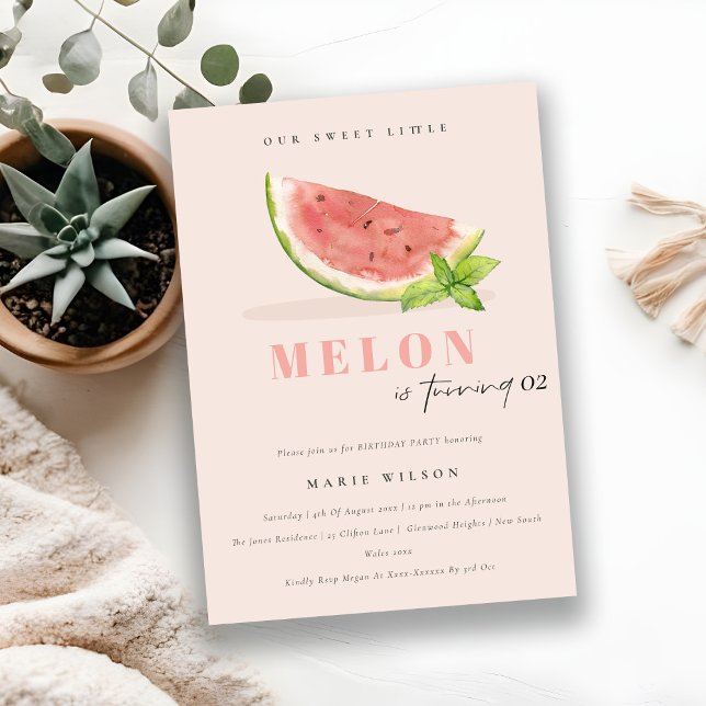 Cute Our Little Melon Blush Any Age Birthday Invitation (Creator Uploaded)