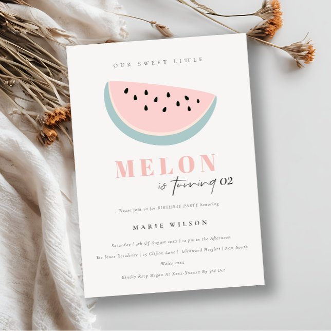 Cute Our Little Melon Pastel Pink Any Age Birthday Invitation (Creator Uploaded)