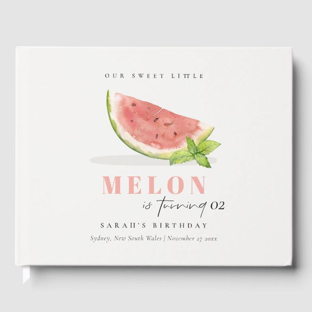 Cute Our Little Melon Red Green Any Age Birthday Guest Book (Front)
