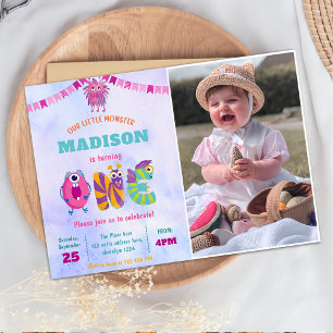 Cute Our Little Monster 1st Birthday Photo Invitation