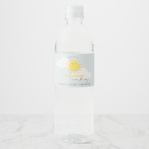Cute Our Little Sunshine Blue Boy Baby Shower Water Bottle Label
