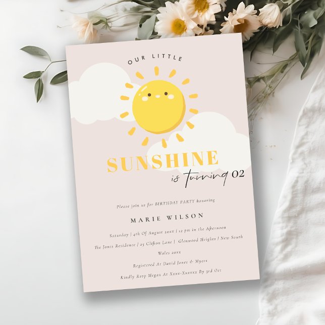 Cute Our Little Sunshine Blush Any Age Birthday Invitation (Creator Uploaded)