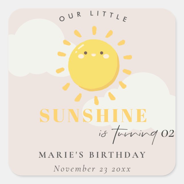 Cute Our Little Sunshine Blush Any Age Birthday Square Sticker (Front)