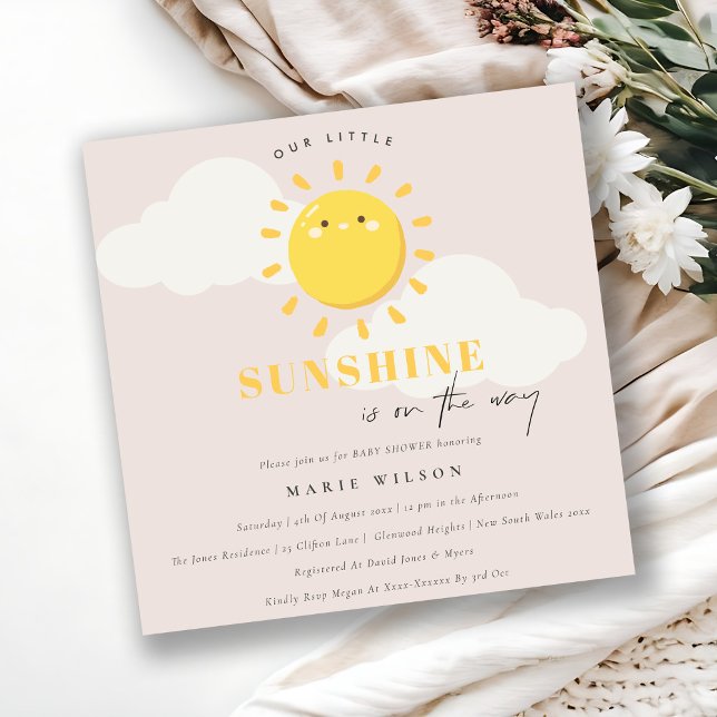 Cute Our Little Sunshine Blush Girl Baby Shower Invitation (Creator Uploaded)