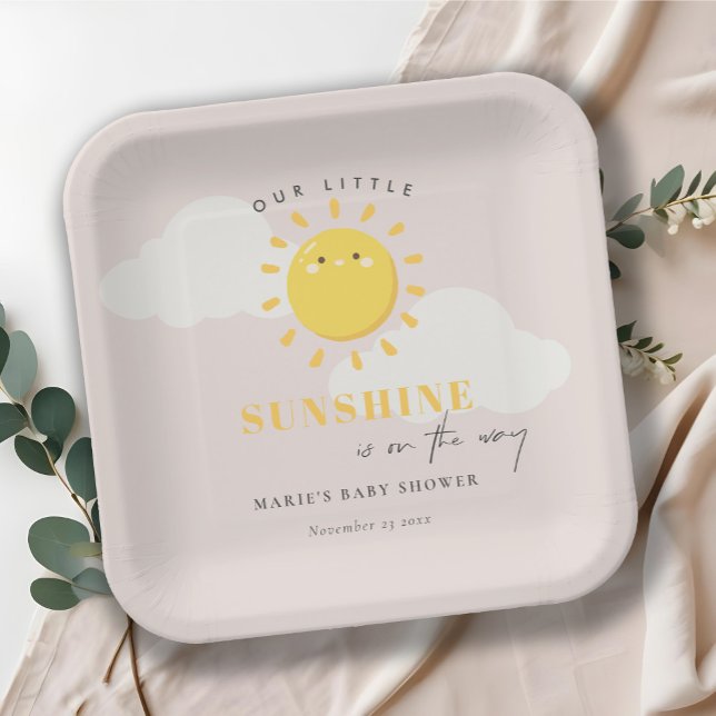 Cute Our Little Sunshine Blush Girl Baby Shower Paper Plate (Creator Uploaded)
