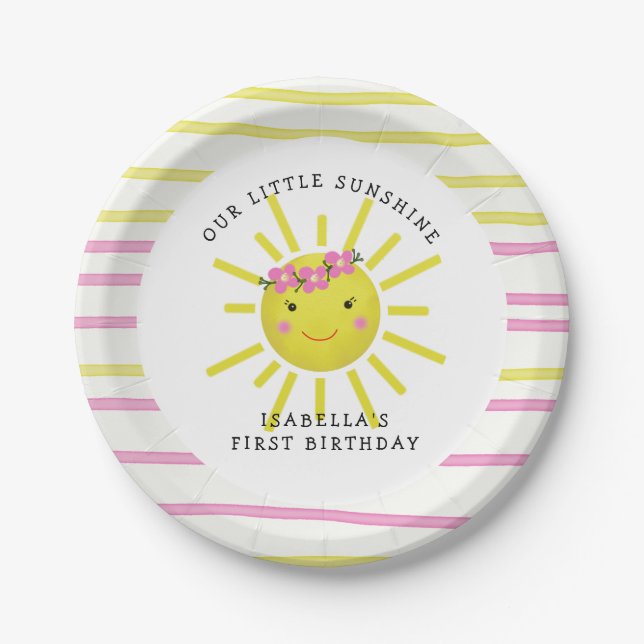 Cute Our Little Sunshine First Birthday Paper Plate (Front)