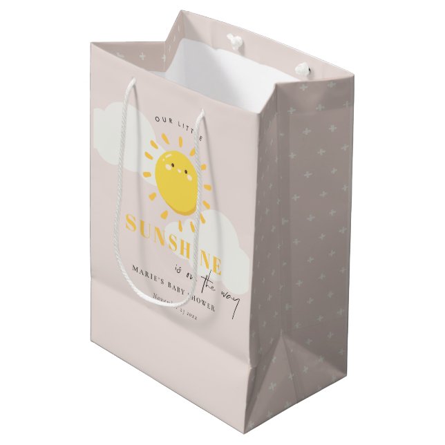 Cute Our Little Sunshine Girl Blush Baby Shower Medium Gift Bag (Front Angled)