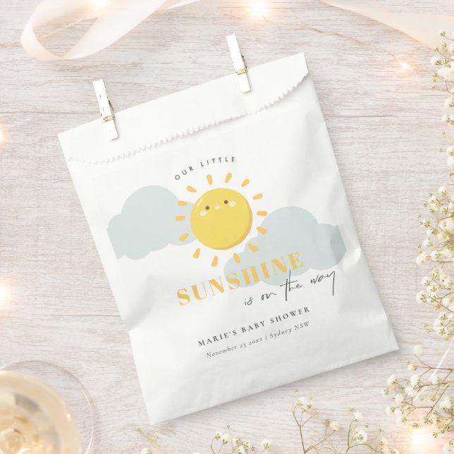 Cute Our Little Sunshine Yellow Baby Shower Favour Bag (Clipped)