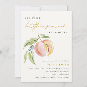 Cute Our Little Sweet Peach Watercolor Birthday Invitation