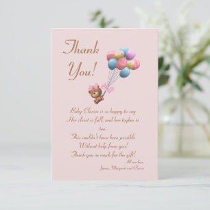 Cute Ours et Ballons Thème Carte de remerciements 