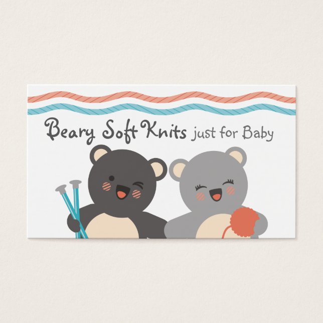 Cute ours tricot aiguilles fil cadeau carte (Devant)