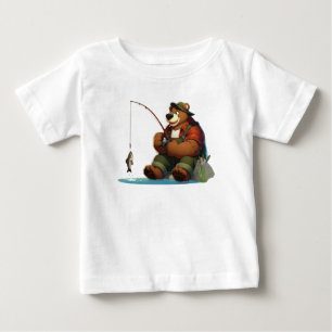 Cute, outdoorsman bear fishing baby T-Shirt