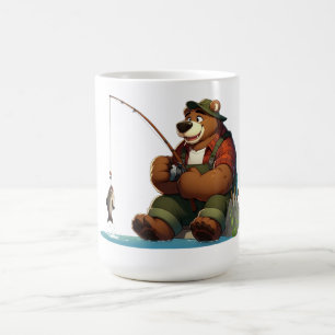 Cute, outdoorsman bear fishing coffee mug