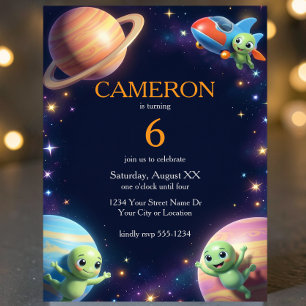 Cute Outer Space Aliens Birthday Party Invitation