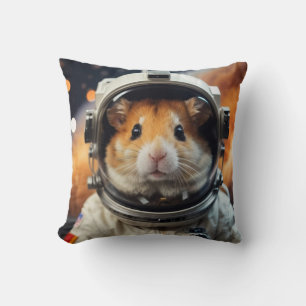 Cute Outer Space Astronaut Hamster Throw Pillow