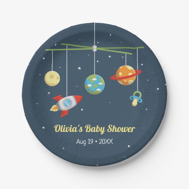 Cute Outer Space Crib Toys Baby Shower Supplies Paper Plate (Front)