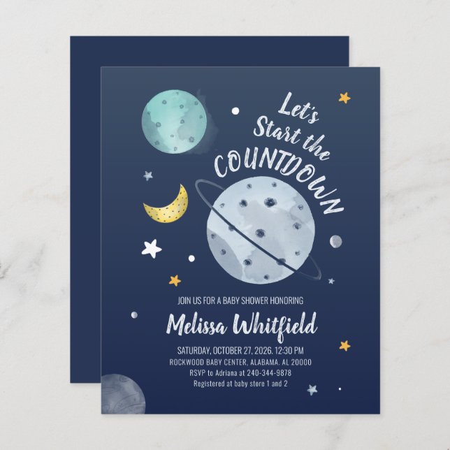 Cute Outer Space Modern Baby Shower Invitation (Front/Back)